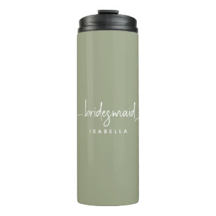 Brautjungfer Modern Minimalist Schrift Sagegrün Thermosbecher