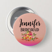 Brautjungfer | Moderne Florale Personalisierte Button (Vorne & Hinten)