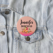 Brautjungfer | Moderne Florale Personalisierte Button (Beispiel)