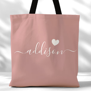 Brautjungfer Moderne Schrift Herz Staubige Rose Tasche
