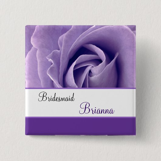 BRAUTJUNGFER Name-Lavendel-lila Rose Button (Vorderseite)