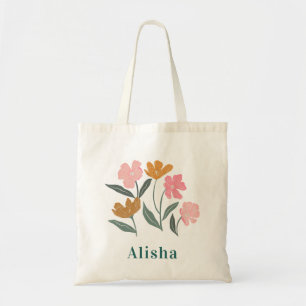 Brautjungfer Name Pink Floral Illustriert Botanisc Tragetasche