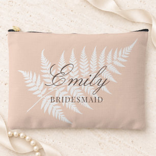 Brautjungfer Name Soft Peach White Fern Groß Zubehörtasche