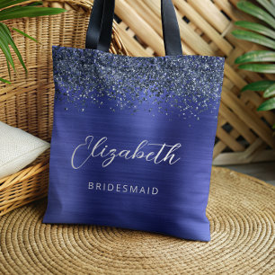 Brautjungfer Navy Blue Glam Metallic Schrift Tasche