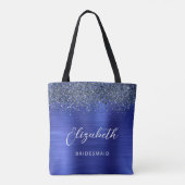 Brautjungfer Navy Blue Glam Metallic Schrift Tasche (Rückseite)