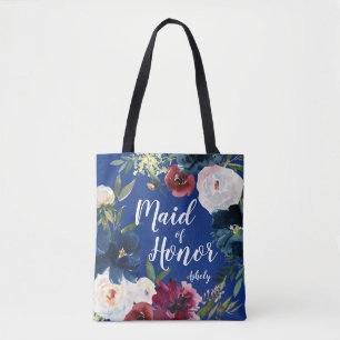 Brautjungfer Navy Burgund Blumenkranz Tote Ba Tasche