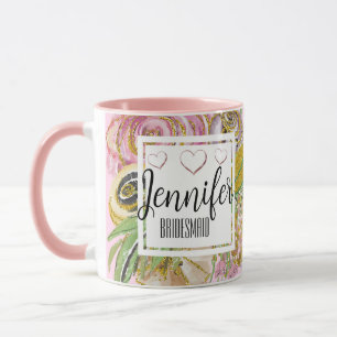Brautjungfer Personalisierte Rose Gold Chic Floral Tasse