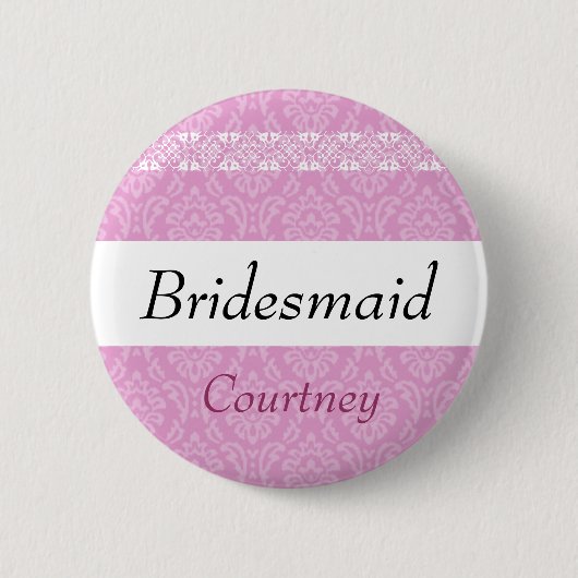 BRAUTJUNGFER rosa Damast und Spitze-Hochzeit Button (Vorderseite)