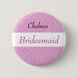 BRAUTJUNGFER rosa Damast und Spitze-Hochzeit Button