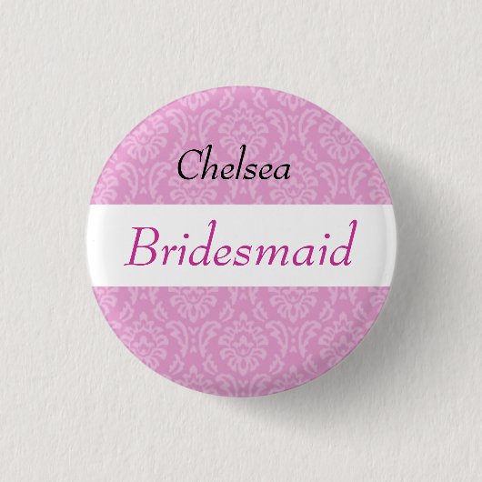 BRAUTJUNGFER rosa Damast und Spitze-Hochzeit Button (Vorderseite)