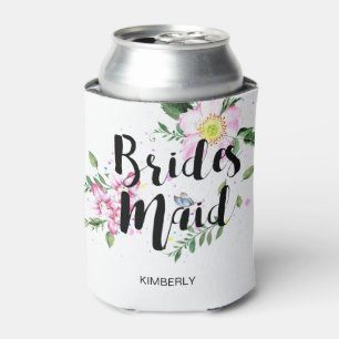 Brautjungfer Rosa Florale Wasserfarbe Hochzeit Dosenkühler