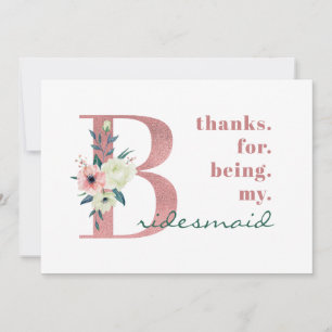 Brautjungfer Rosa Florales Buchstaben Hochzeit Dankeskarte