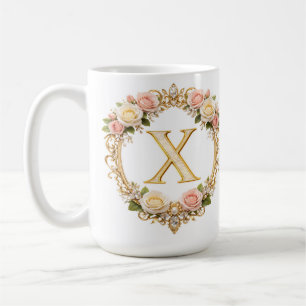 Brautjungfer Roségold Blumenmonogramm Buchstabe X Kaffeetasse