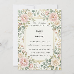 Brautjungfer-Rosen-Grün-Hochzeit Einladung