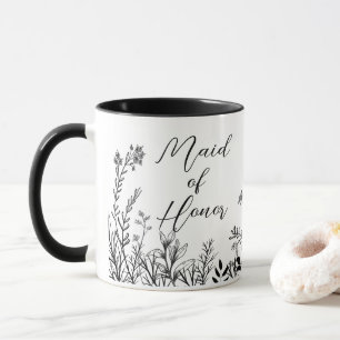 Brautjungfer Schwarz und Weiß Wilde Blumen   Tasse