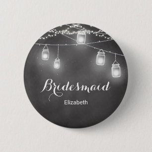 Brautjungfer Schwarz Weiß Hochzeits-Lichterkette Button