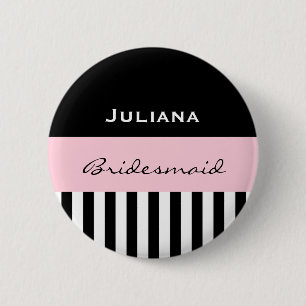 Brautjungfer SCHWARZE STREIFEN mit ROSA V01 Button