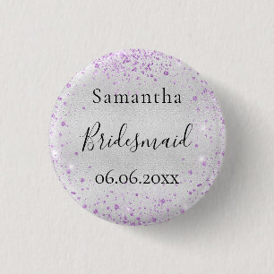 Brautjungfer silber violett funkelnd elegant Name Button