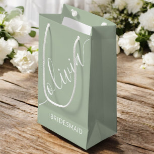 Brautjungfer Skript Sage Grün Minimalistisch Elega Kleine Geschenktüte