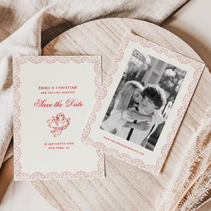 Brautjungfer Spitze Rahmen Vintage Cherub Hochzeit Save The Date