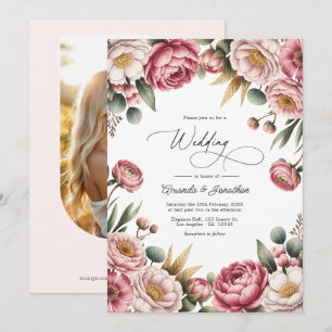 Brautjungfer, Staubige Rose und Goldene Florale Ho Einladung