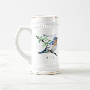 Brautjungfer Stein Hochzeit Vintage Blaue Vögel Bierglas