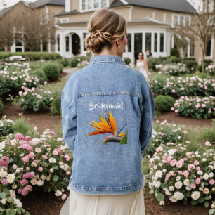 Brautjungfer Tropical Bird of Paradise Floral Jeansjacke
