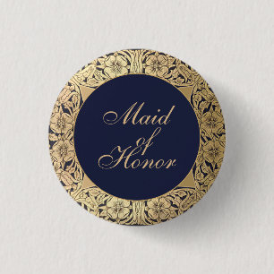 Brautjungfer Vintage Navy Blau Goldene Rosen Button