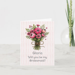 Brautjungfer Vorschlag mit rosa Streifen Posies Karte