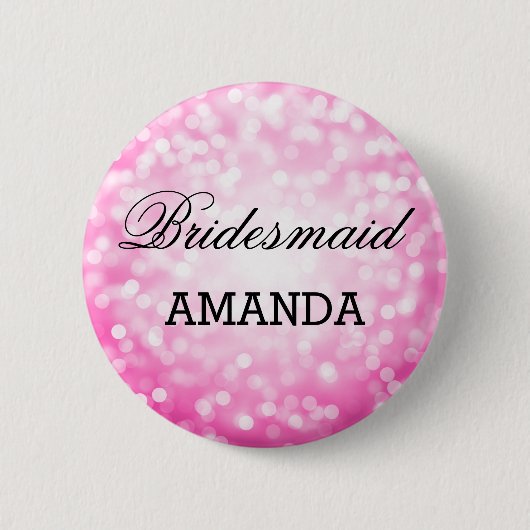 Brautjungfern-Bevorzugungs-Rosa-Glitzer-Lichter Button (Vorderseite)
