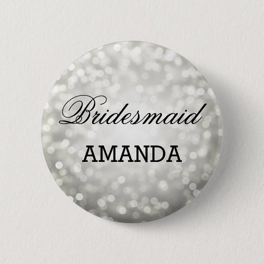 Brautjungfern-Bevorzugungs-Silber-Glitzer-Lichter Button (Vorderseite)
