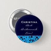 Brautjungfern-blauer Leopard-individueller Name Button (Vorne & Hinten)