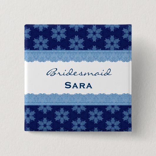 Brautjungfern-blaues Blumenmuster und Spitze H909G Button (Vorderseite)