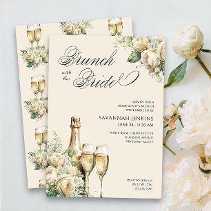 Brautjungfern-Brunch mit Braut Champagner Rosen Einladung