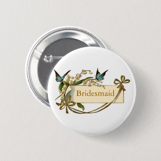Brautjungfern-Button mit Bögen und Schmetterlingen Button (Vorne & Hinten)
