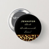 Brautjungfern-Goldleopard-individueller Name Button (Vorne & Hinten)