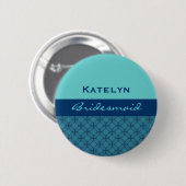 Brautjungfern-Hochzeits-Button-Aqua blaues Button (Vorne & Hinten)