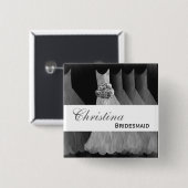 Brautjungfern-Hochzeits-Knopf - SILBERNE Kleider Button (Vorne & Hinten)