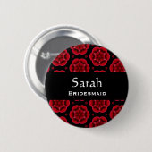 Brautjungfern-Knopf-rotes Blumenmuster 008 Button (Vorne & Hinten)