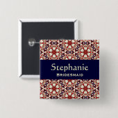 Brautjungfern-Knopf-rotes Blumenmuster V2 Button (Vorne & Hinten)