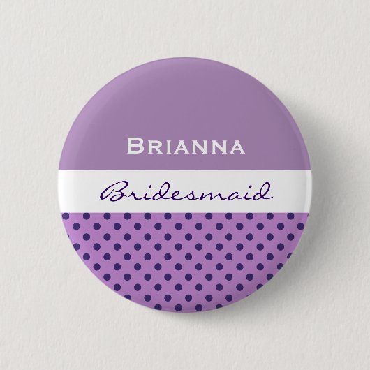 Brautjungfern-lila Polka-Punkte V05 Button (Vorderseite)