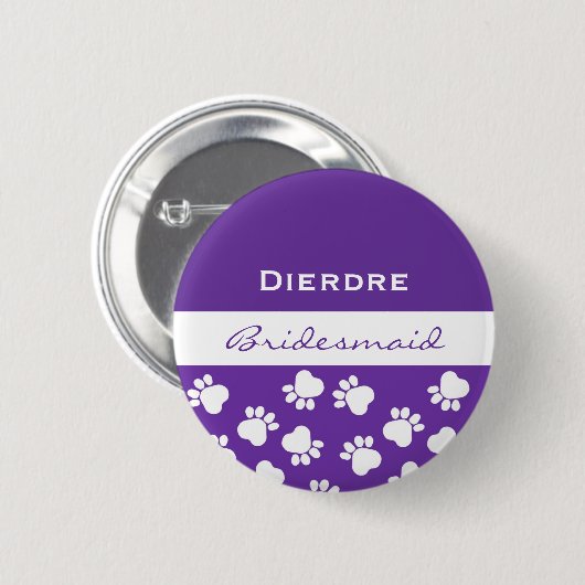 Brautjungfern-lila Tatze druckt t V12 Button (Vorne & Hinten)