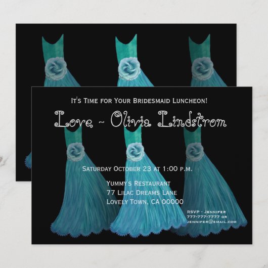 Brautjungfern-Mittagessen oder Brunch-blaue Einladung (Vorne/Hinten)