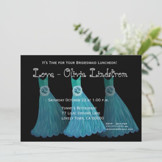 Brautjungfern-Mittagessen oder Brunch-blaue Einladung (Stehend Vorderseite)