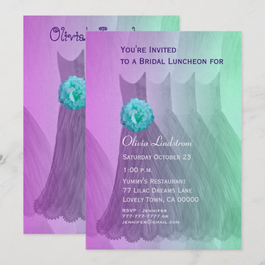 Brautjungfern-Mittagessen oder Brunch-lila Einladung (Vorne/Hinten)