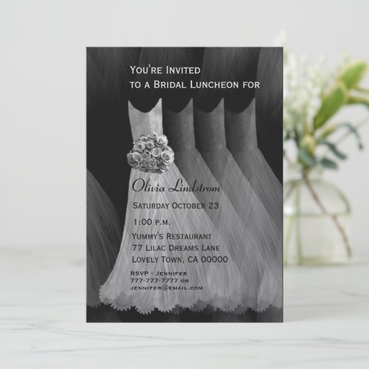 Brautjungfern-Mittagessen-oder Brunch-silbernes Einladung (Stehend Vorderseite)