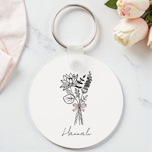 Brautjungfern-Personalisiertes Blumenmotiv Schlüsselanhänger