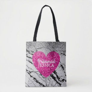 Brautjungfern-rosa Glitzer-Herz-Schwarz-weißer Tasche