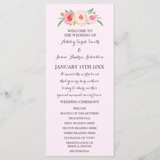 Brautjungfern-Rosa-Grünes-Blumen-Hochzeitsprogramm Programm (Vorderseite)
