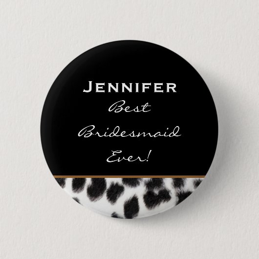 Brautjungfern-Schwarz-weißer Leopard-individueller Button (Vorderseite)